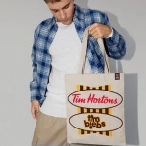 Justin Bieber x Tim Hortons cream canvas tote NIB